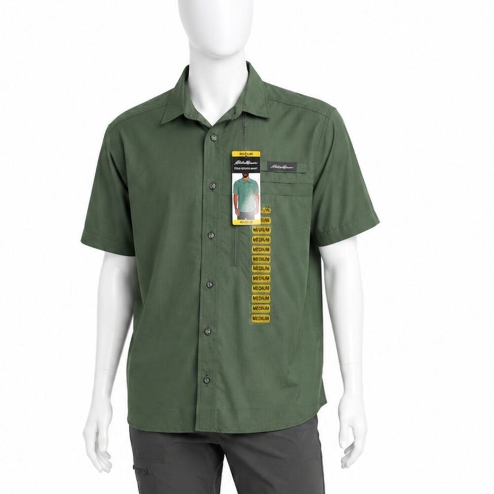 Eddie Bauer Tech Woven Shirt Green UPF 40 Fishing Hiking Mens Medium NWT outdoor